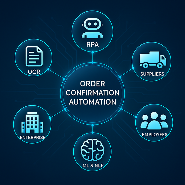 AI-generated illustration by ChatGPT of order confirmation automation and its key dependencies.
