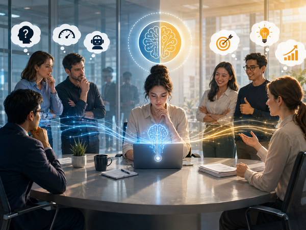 This illustration shows how GenAI use in the workplace can shape colleagues’ perceptions of competence, diligence, and innovativeness. Image created with ChatGPT (OpenAI, 2026).
